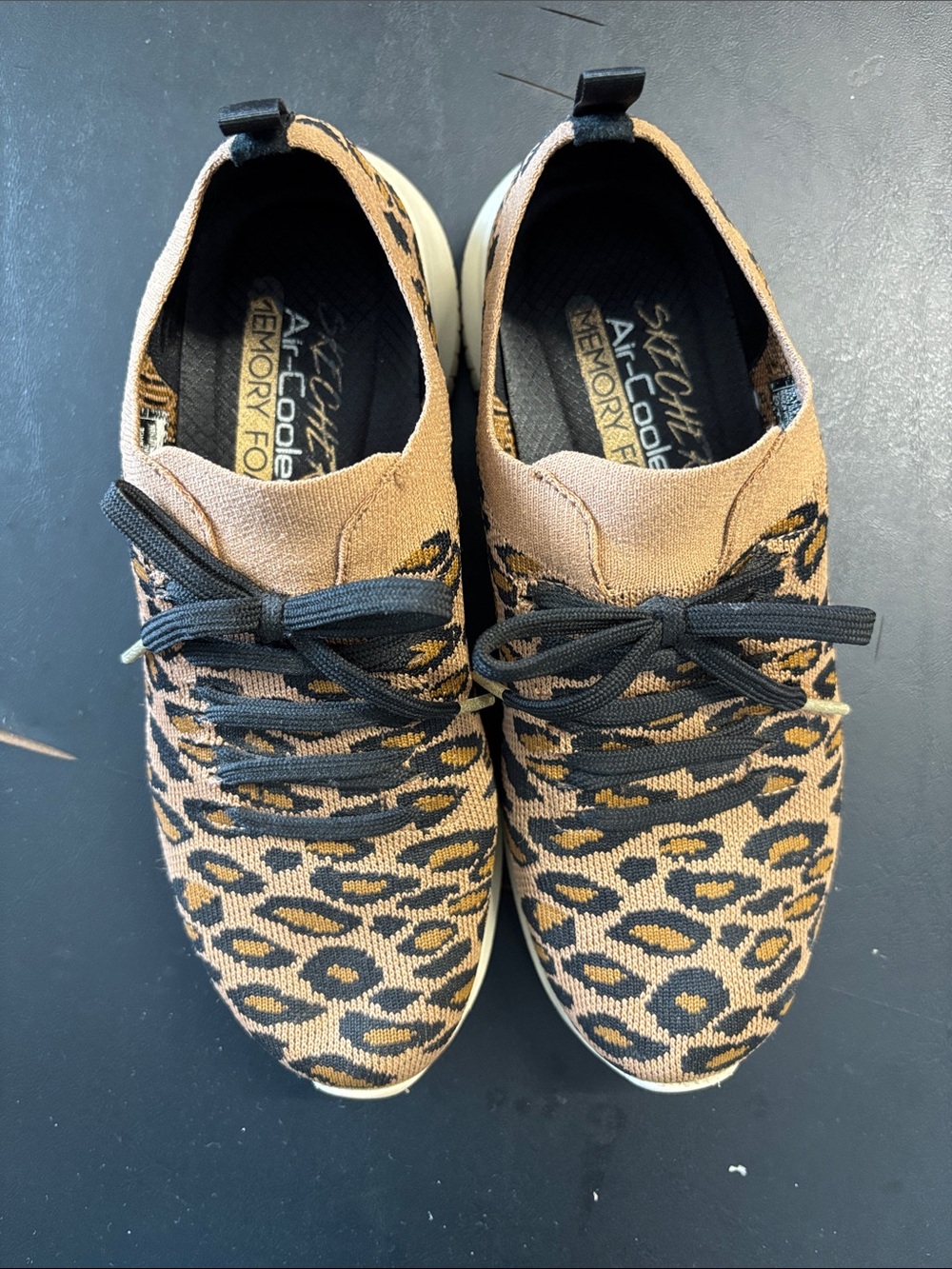 Skechers Leopard Print Knit Slip-On Sneakers - Tan & Black
